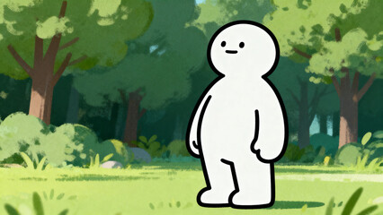 Cartoon figure in forest