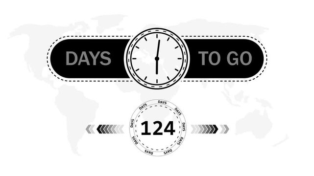 124 Days to go countdown timer icon.Minimal countdown timer animation days to go.Count time display with numbers sale, label button ,promotion clock sign business concept.