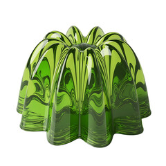 Vibrant green swirled gelatin dessert molded into a fluted shape isolated on transparent background