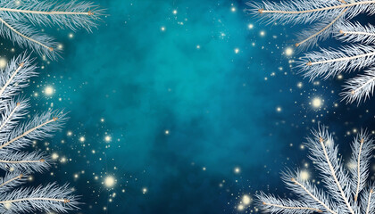 Magical winter wonderland scene with glittering stars and frosted evergreen branches