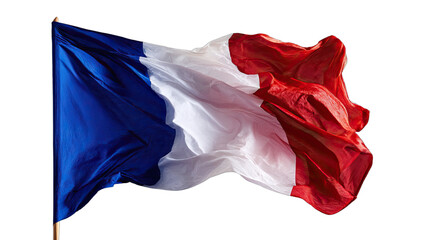 A cloth national symbol billows in the wind, with vibrant stripes of blue, white, and red