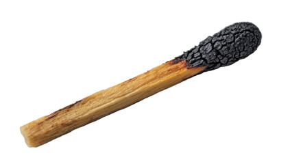 Close-up of a single wooden matchstick with a completely burnt, charred head