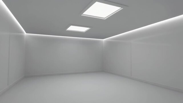 Minimalist white room design with recessed lighting and clean lines for modern spaces