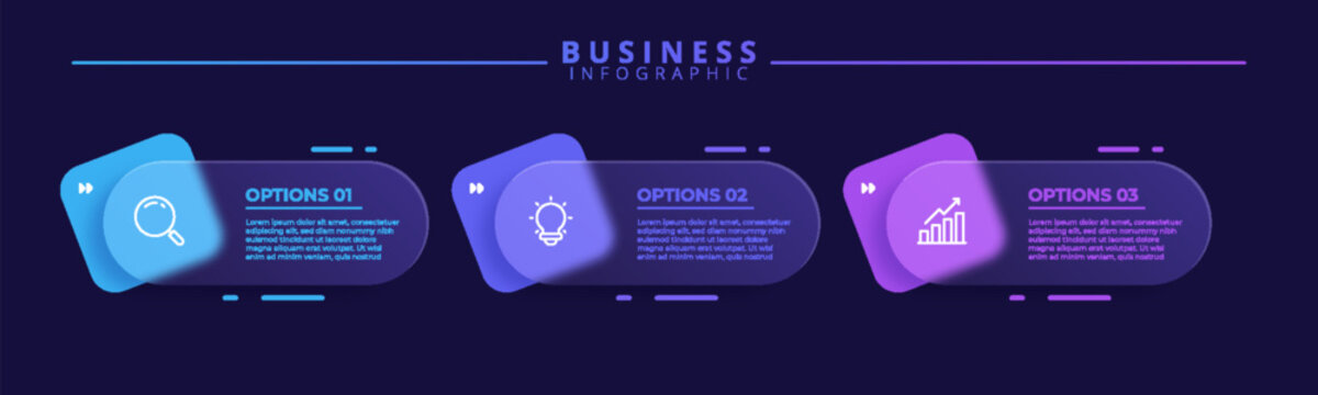 Infographic label design template featuring icons and 3 distinct steps. Ideal for process charts, presentation slides, workflow schemes, banners, flow diagrams, and data visualizations.	