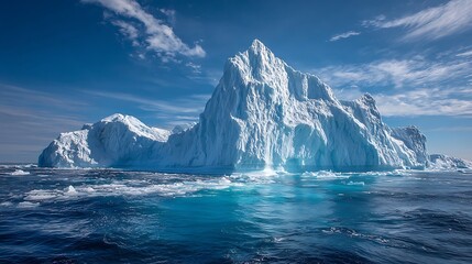 An imposing iceberg, a testament to the power of nature, drifts through the frigid waters of antarctica, its icy facade reflecting the vastness of the polar landscape