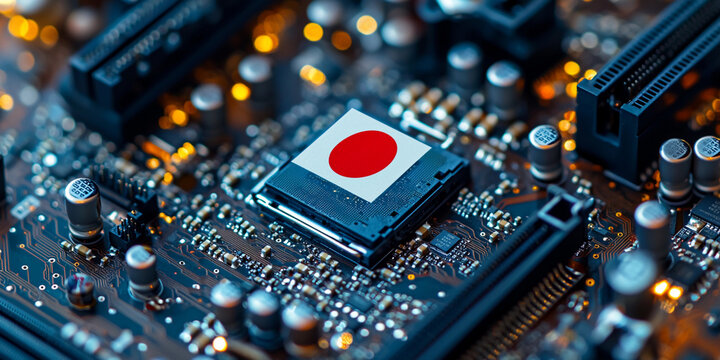 Close-up view of a microchip on a circuit board Generative AI