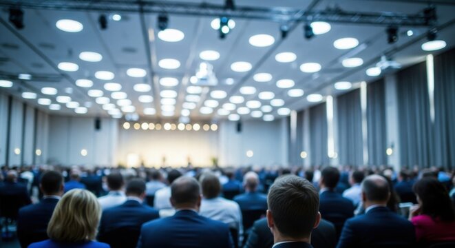Audience at business conference event in a large bright hall