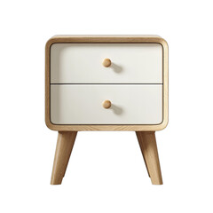 Modern wooden nightstand with two white drawers and rounded corners on black