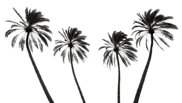 Palm trees w shape silhouette transparent background high Contrast