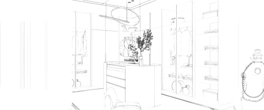 drawing of a house closets dressing room
