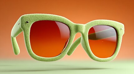 Unique green textured sunglasses with orange tinted lenses, showcasing a modern design and vibrant colors, perfect for summer fashion and stylish accessories for outdoor activities