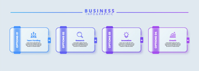 Design template for infographic labels with icons and 4 options or steps. Suitable for process diagrams, presentations, workflow layouts, banners, flow charts, and infographics.	