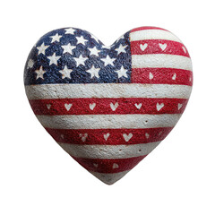 Textured, heart-shaped object with stars and stripes, adorned with tiny hearts