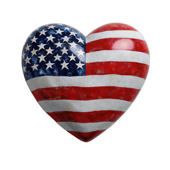 Textured heart shaped object with American flag design against black background