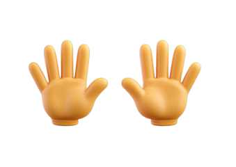 Two bright 3D cartoon hands, palms open, against a solid black background