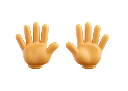 Two bright 3D cartoon hands, palms open, against a solid black background