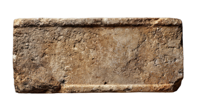 Ancient carved stone tablet with weathered texture and faint markings