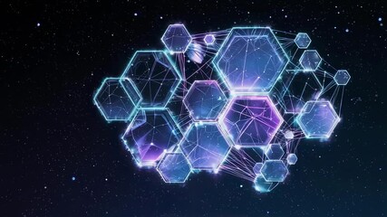 Abstract digital brain formed of hexagonal shapes in space - Powered by Adobe
