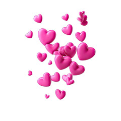 A cluster of shiny, glossy pink heart shapes on a black background