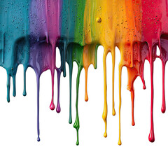 Colorful vertical streams of liquid paint flowing downward against a stark black background