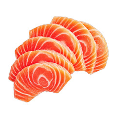 Close-up of sliced, fresh salmon sashimi, showcasing vibrant orange color and intricate marbling