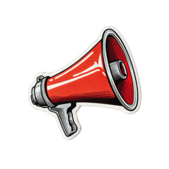 A stylized, red, vintage-looking megaphone with bold outlines and shading