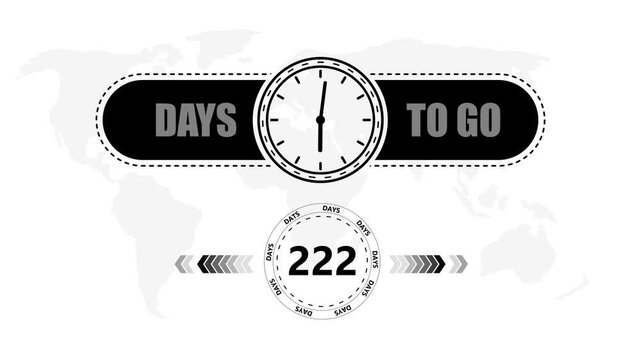 222 Days to go countdown timer icon.Minimal countdown timer animation days to go.Count time display with numbers sale, label button ,promotion clock sign business concept.