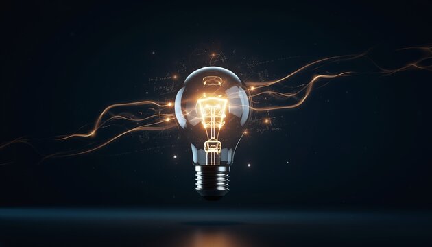 Bright Idea: Glowing Light Bulb and Abstract Scientific Energy