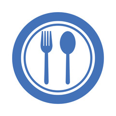 Plate with fork and spoon vector icon flat design food symbol
