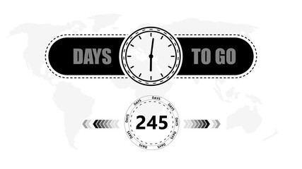 245 Days to go countdown timer icon.Minimal countdown timer animation days to go.Count time display with numbers sale, label button ,promotion clock sign business concept.