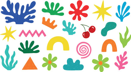 Colorful abstract shapes and playful design elements collection