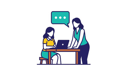 Business Consultation and Teamwork Illustration with Laptop and Speech Bubble