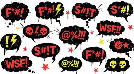 Censored expletive speech bubbles expressing anger and frustration