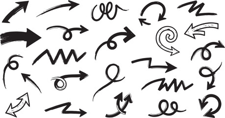 Set of hand drawn sketchy doodle arrows pointing in various directions