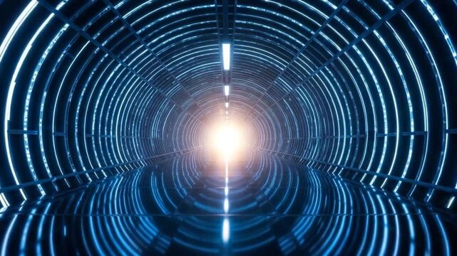 Illuminating Tunnel: A futuristic tunnel with bright, luminescent blue lights, creating a sense of infinite possibilities and technological advancement.