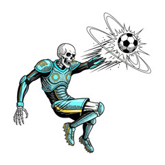 Obraz premium Futuristic Skeleton Kicking Soccer Ball with Energy.