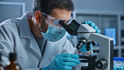 Dedicated scientist performing intricate microscopic examination in a sterile laboratory environment, advancing biomedical research and discovery with precision - Powered by Adobe