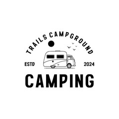 A collection of campground logos blending classic badge elements and camper illustrations, capturing the spirit of travel and exploration.