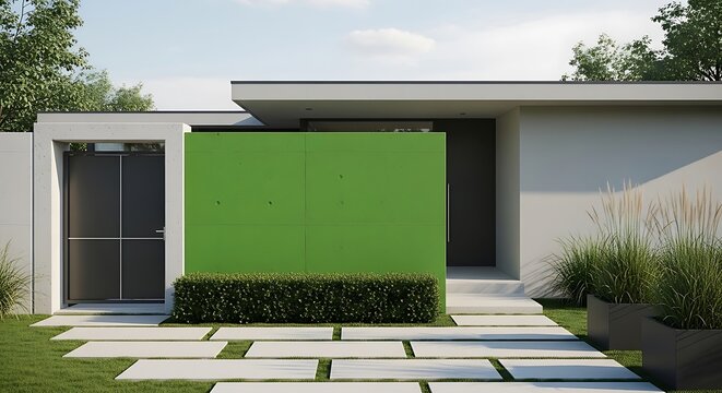 Modern House Exterior with Green Wall and Landscaping.