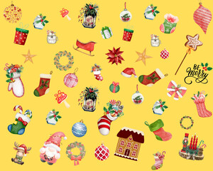 Christmas elements set. Hand drawn illustration for design
