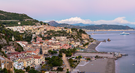 Obraz premium Vietri sul mare - Amalfi coast - The city panorama with the coast at dusk.