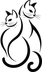 Two Stylized Black Cats Abstract Line Art