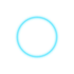 A vibrant glowing blue neon light circle graphic element, digitally rendered with a soft illuminated effect, isolated on a clean transparent background for versatile design projects