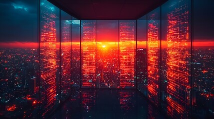 Cityscape Sunset Through High-Rise Windows