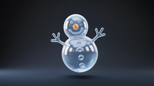 A transparent, cartoon snowman with an orange nose and a smiling expression.