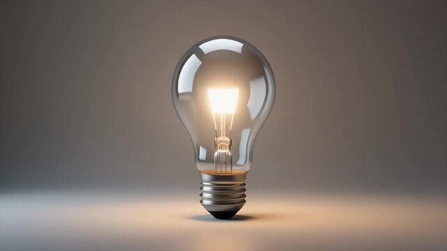 Illuminated lightbulb glowing brightly against a soft, neutral background, representing ideas.