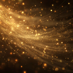 Obraz premium golden light particles and flowing spark trails on dark background for festive design
