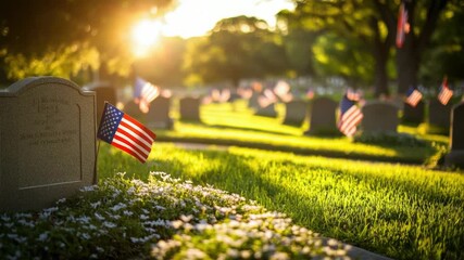 Video A flag placed on a grave, symbolizing respect and remembrance