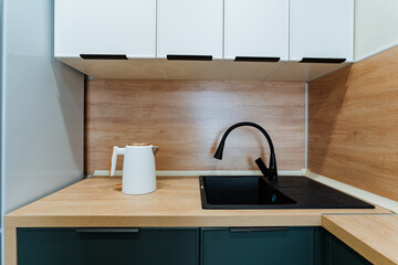 sleek minimal breakfast area, sophisticated contemporary culinary corner for daily routines, refined and stylish kitchen environment designed for peaceful morning rituals and cooking enjoyment