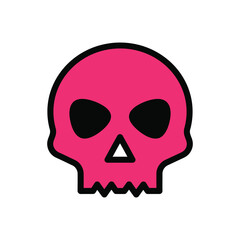Pink Skull Icon With Bold Black Outline.